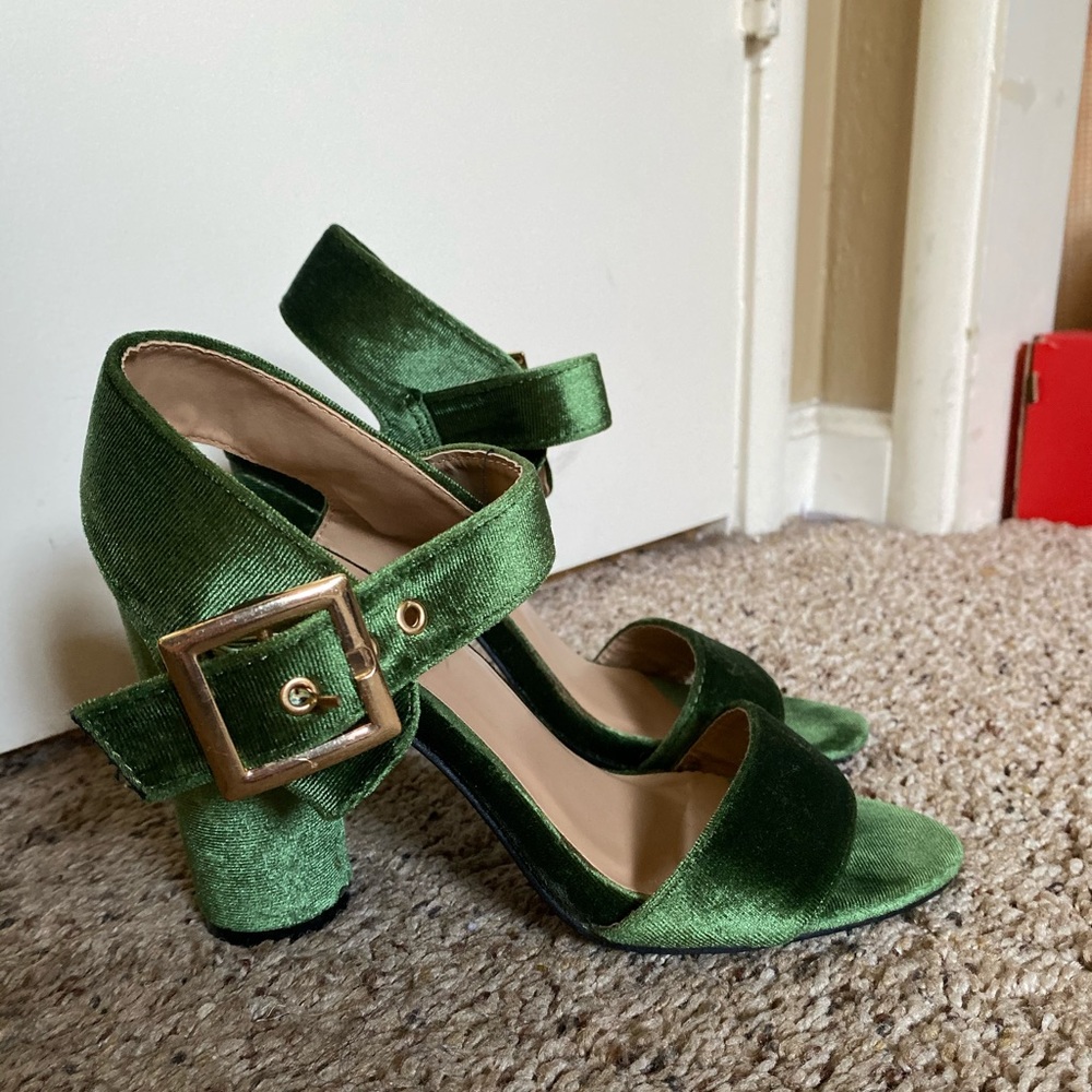 Suede green heels